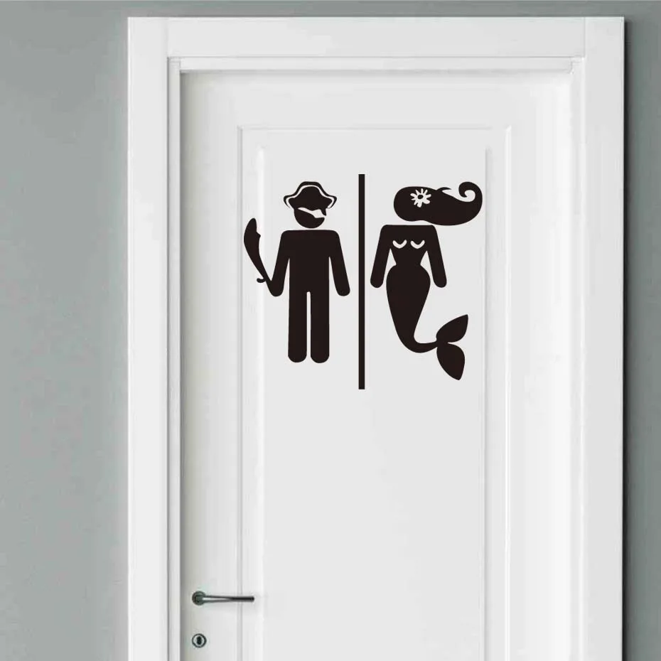 Funny Decals Mermaid Wome Men Door Vinyl Stickers Modern Wall Toilet WC Note Washroom Bathroom Home Decor Art | Дом и сад