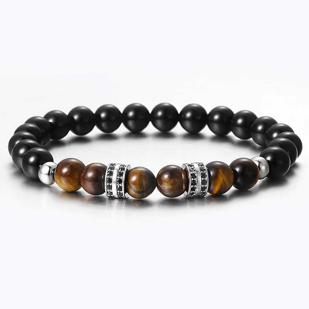 Trendsmax натуральный камень тигровый глаз браслет мужские женские 8 мм проложили CZ бисером стрейч браслеты Шарм ювелирные изделия подарок DBM60