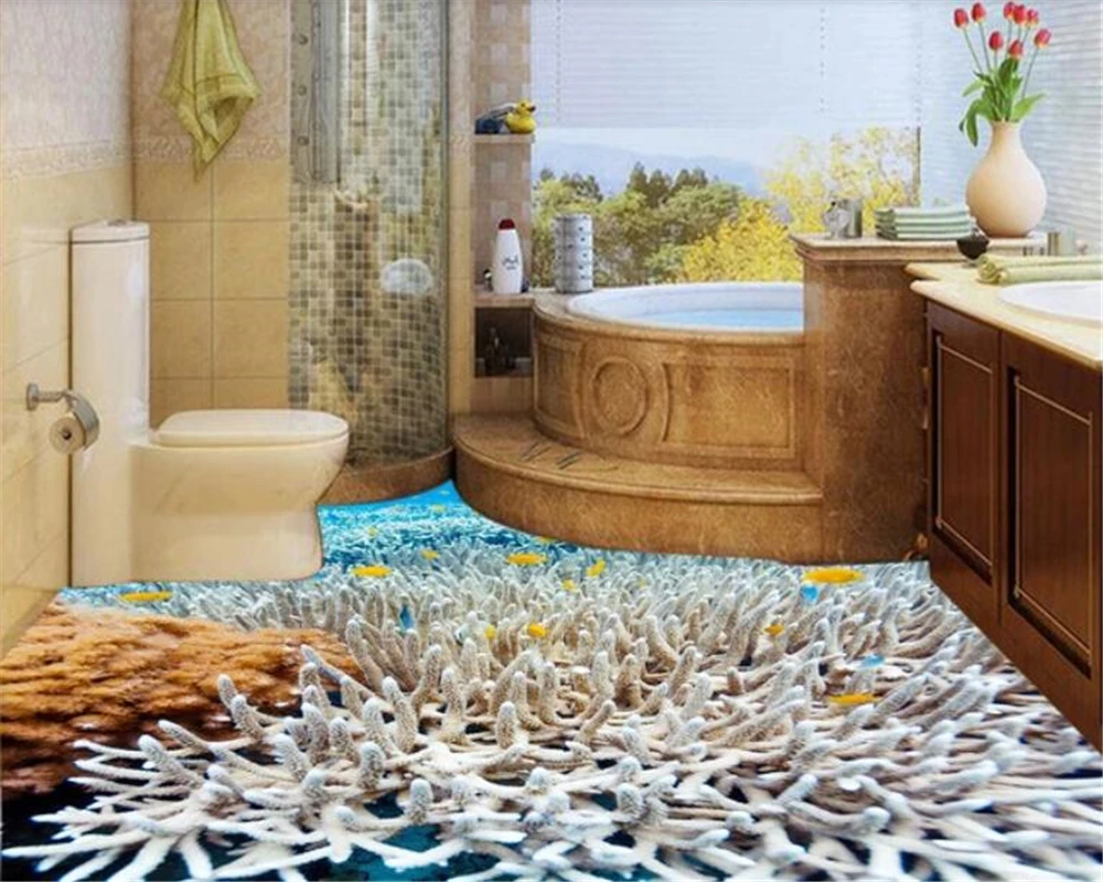 3D обои beibehang морские белые Коралловые тропические рыбы наклейки на пол в ванной
