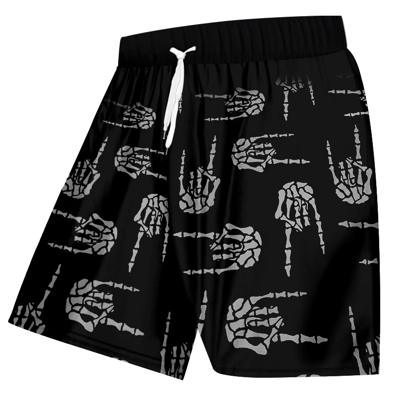 Шорты-бермуды OGKB мужские пляжные черные повседневные боксеры с принтом рук и