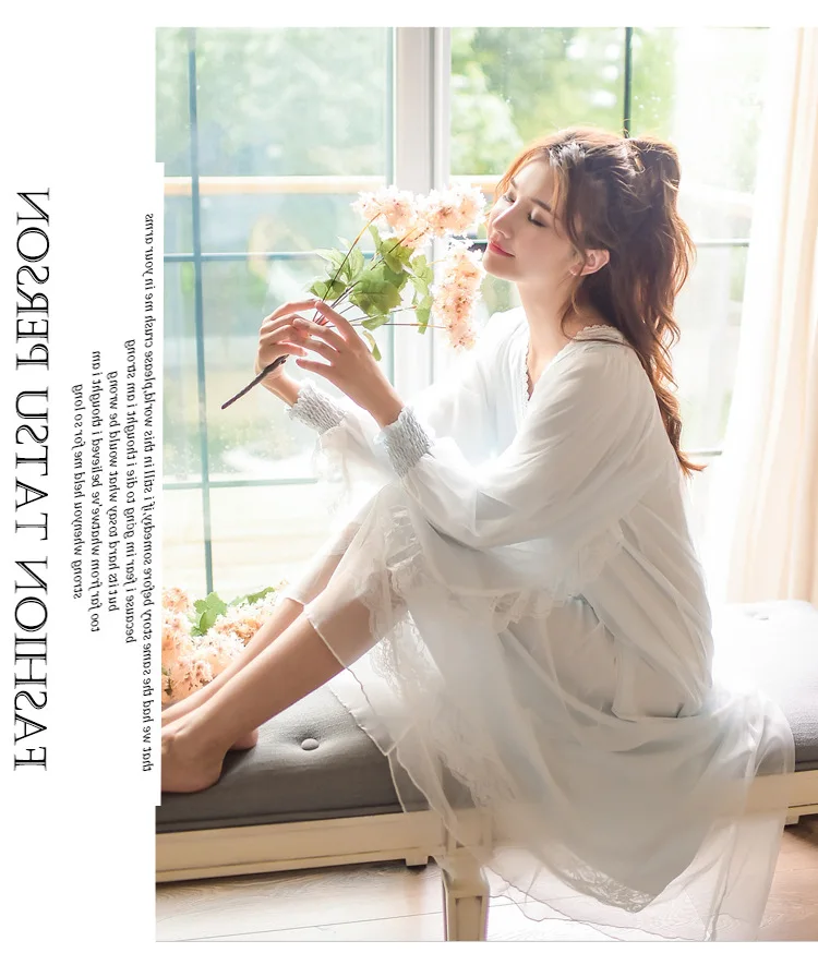 Fdfklak New High Grade White Nightgown Princess Long Sleeve Nightdress Ladies Sleepwear Dress Spring Summer Women Nightwear | Женская