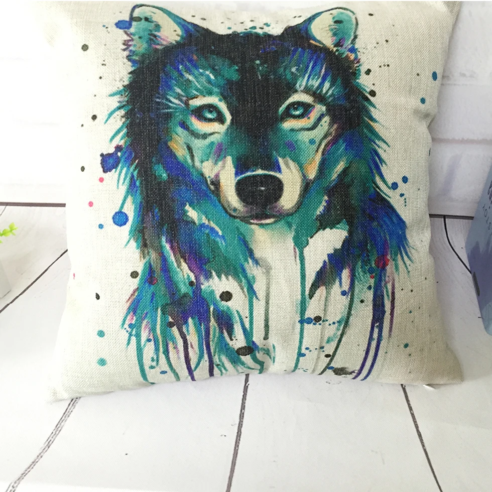 Креативная Акварельная наволочка с волком Наволочка на голову волка льняная для