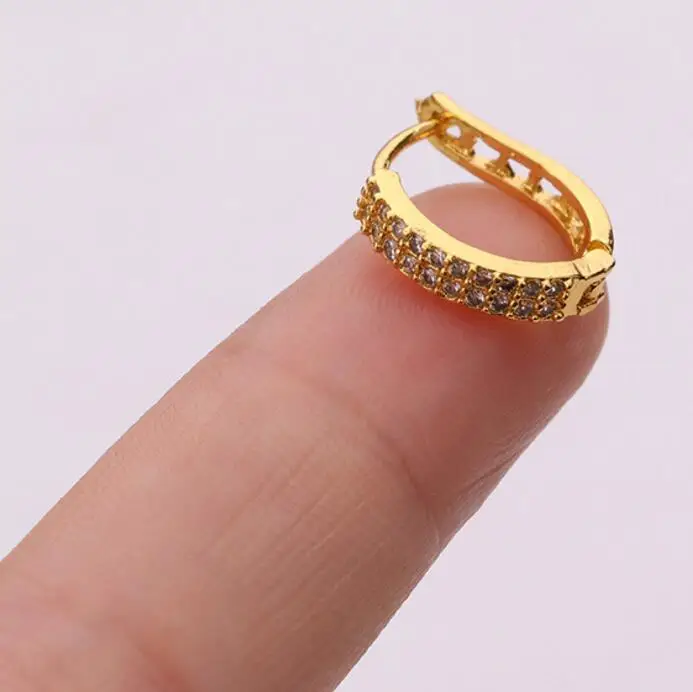 2 Row Gold Новое поступление 1 шт. 6 мм/8 мм/10 мм Cz huggie hoop серьги, Надеваемые На ушной хрящ украшение для козелка Daith Conch Rook Snug украшения для ушного пирсинга - Окраска металла: 2 Row Gold