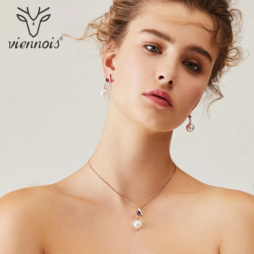 Viennois ожерелье из искусственного жемчуга, набор для женщин, розовое золото, цинковый сплав, Бабочка, серьги, свадебные, проложенные, свадебные, вечерние, ювелирное изделие