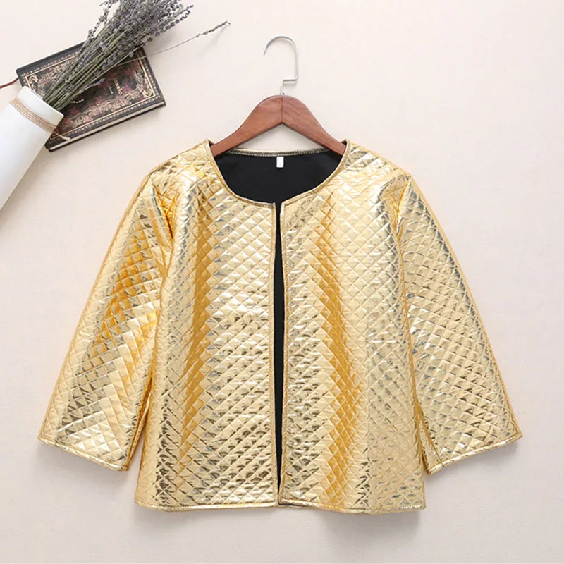 Gold Yellow Новинка, Весенняя стильная женская куртка с золотыми блестками, с рукавом три четверти, Женская куртка, модные пальто, женские топы - Цвет: Gold Yellow