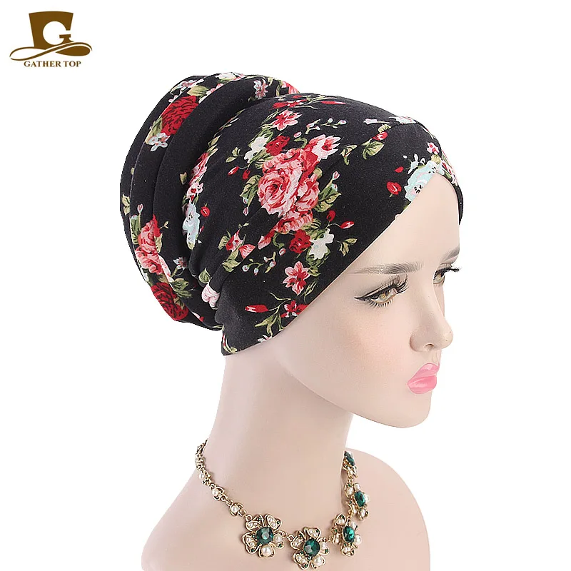 New Women Headwrap Head Wrap chemo Floral Print Muslim Turban Cotton Ladies Stretch Headband chemotherapy Bandanas |