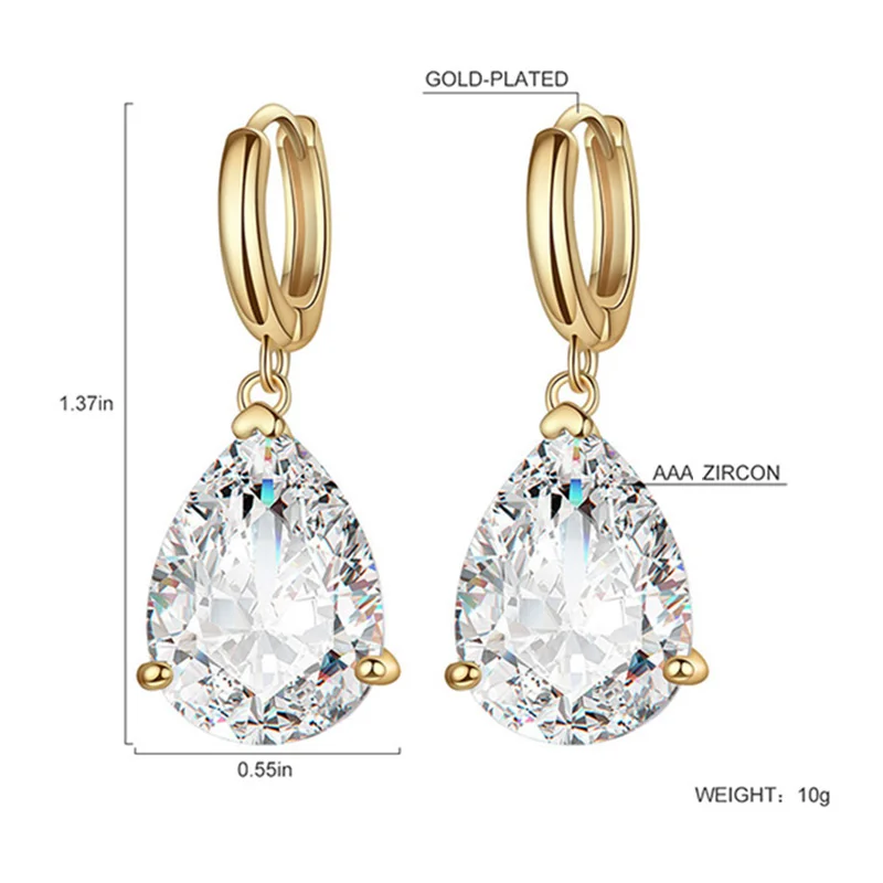 Zircon Water Drop Earrings For Women Gold Silver Color Copper Female Dangle Hanging Earring Fashion Wedding Ear Jewelry Brincos | Украшения
