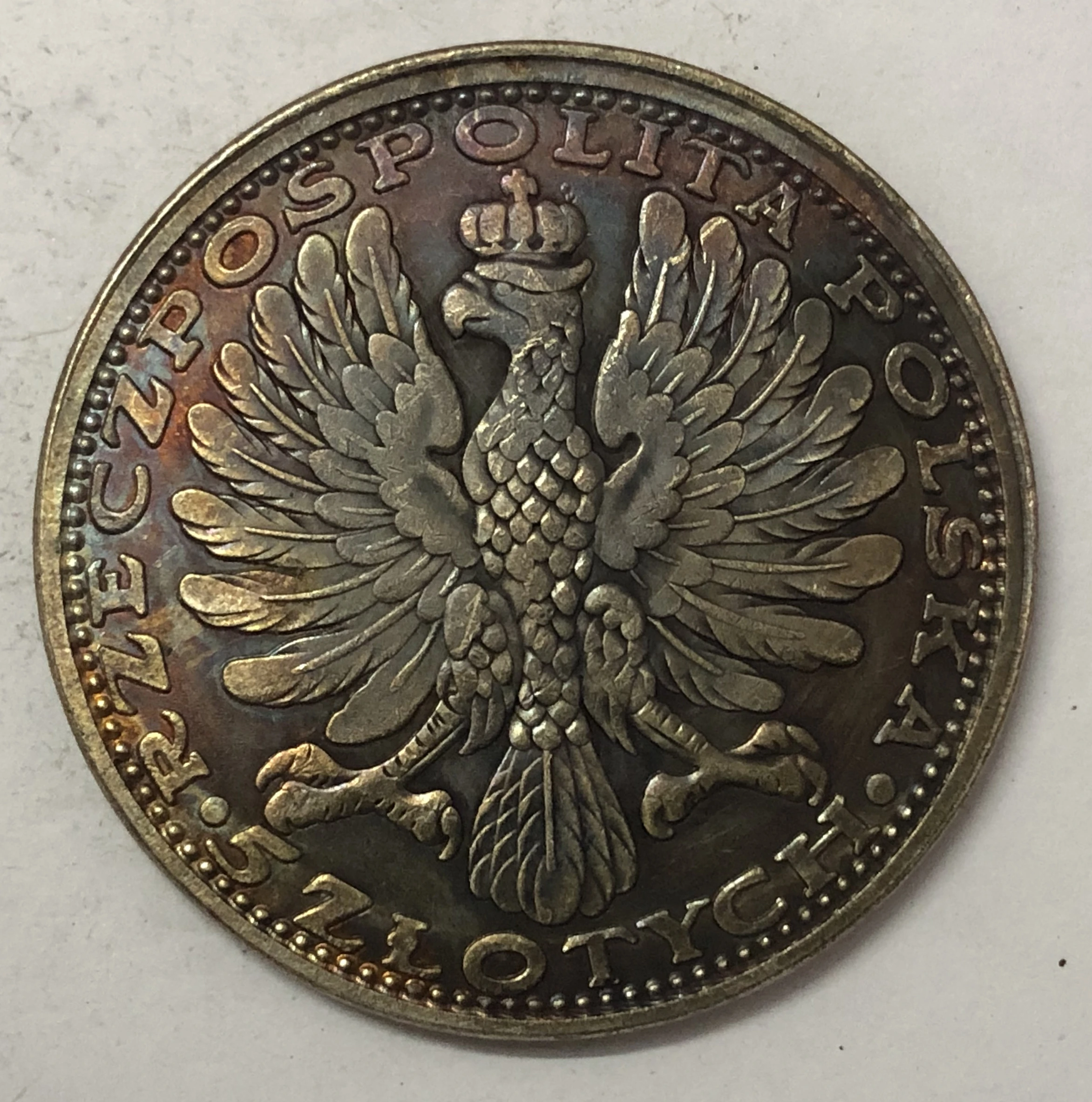 1928 Польша 5 злотых черная Мадонна Czestochowa частный lssue Re strike Pt|Безвалютные монеты| |