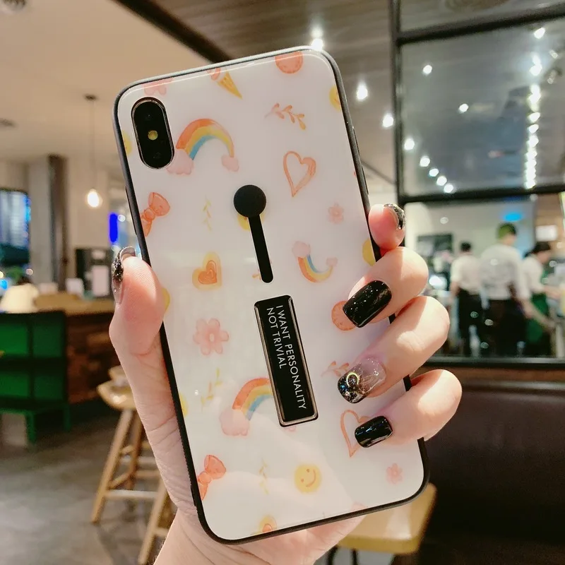 Чехол для Iphone 7 X XR 8 6S XS 6 милый INS мультфильм Радуга девушка петля кольцо чехлы Plus