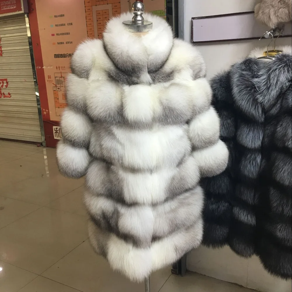 Роскошное натуральное меховое пальто из лисьего меха, Женское зимнее пальто из натурального меха средней длины, теплая Женская куртка с меховым воротником