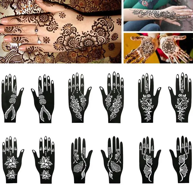 

Tattoo Templates Hands/Feet India Henna Temporary Tattoo Stencils Kit for Hand Arm Leg Feet Body Art Decal Body Pai