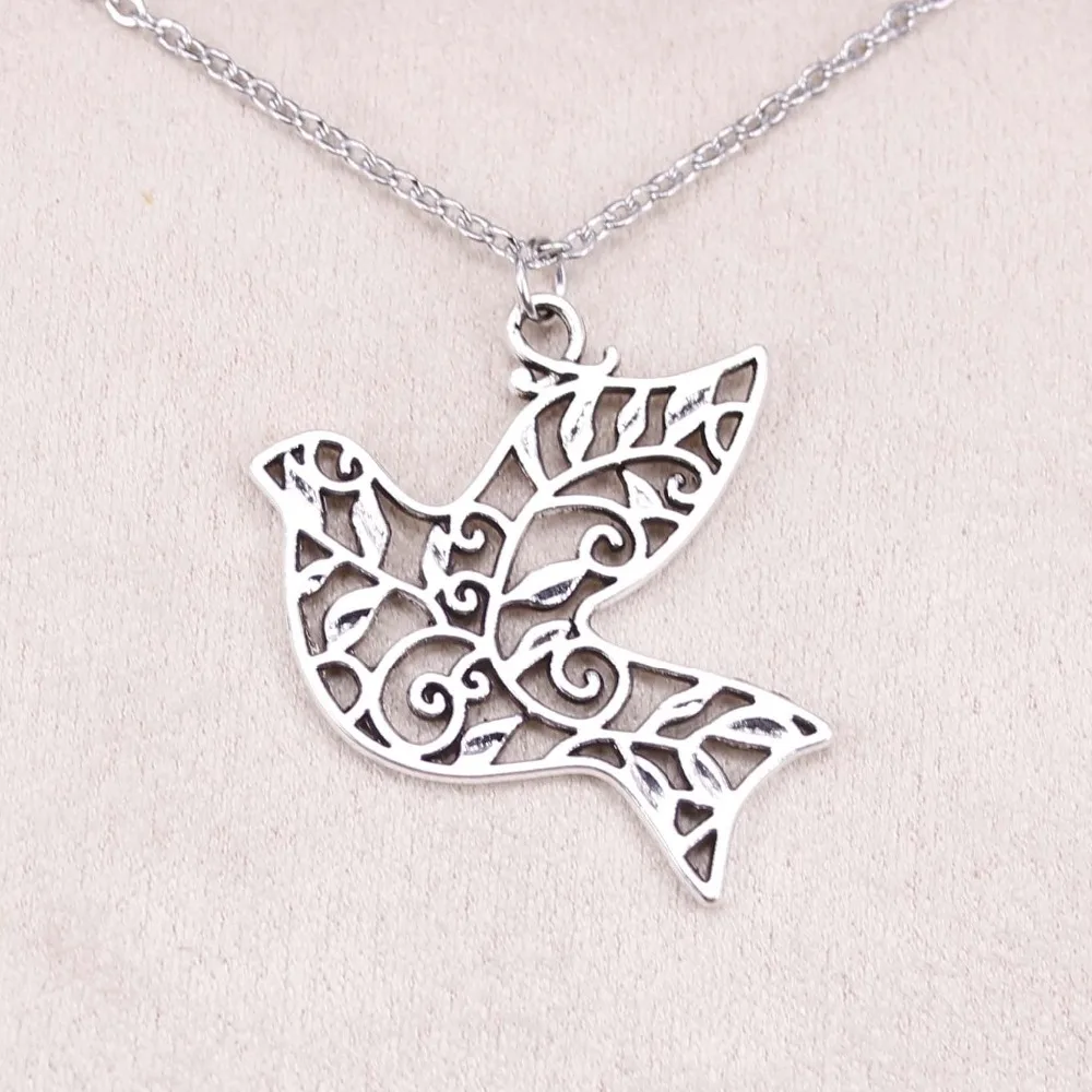 Модное ожерелье полый голубь мира Серебряные Подвески Короткие Длинные Цепочки для женщин ювелирные