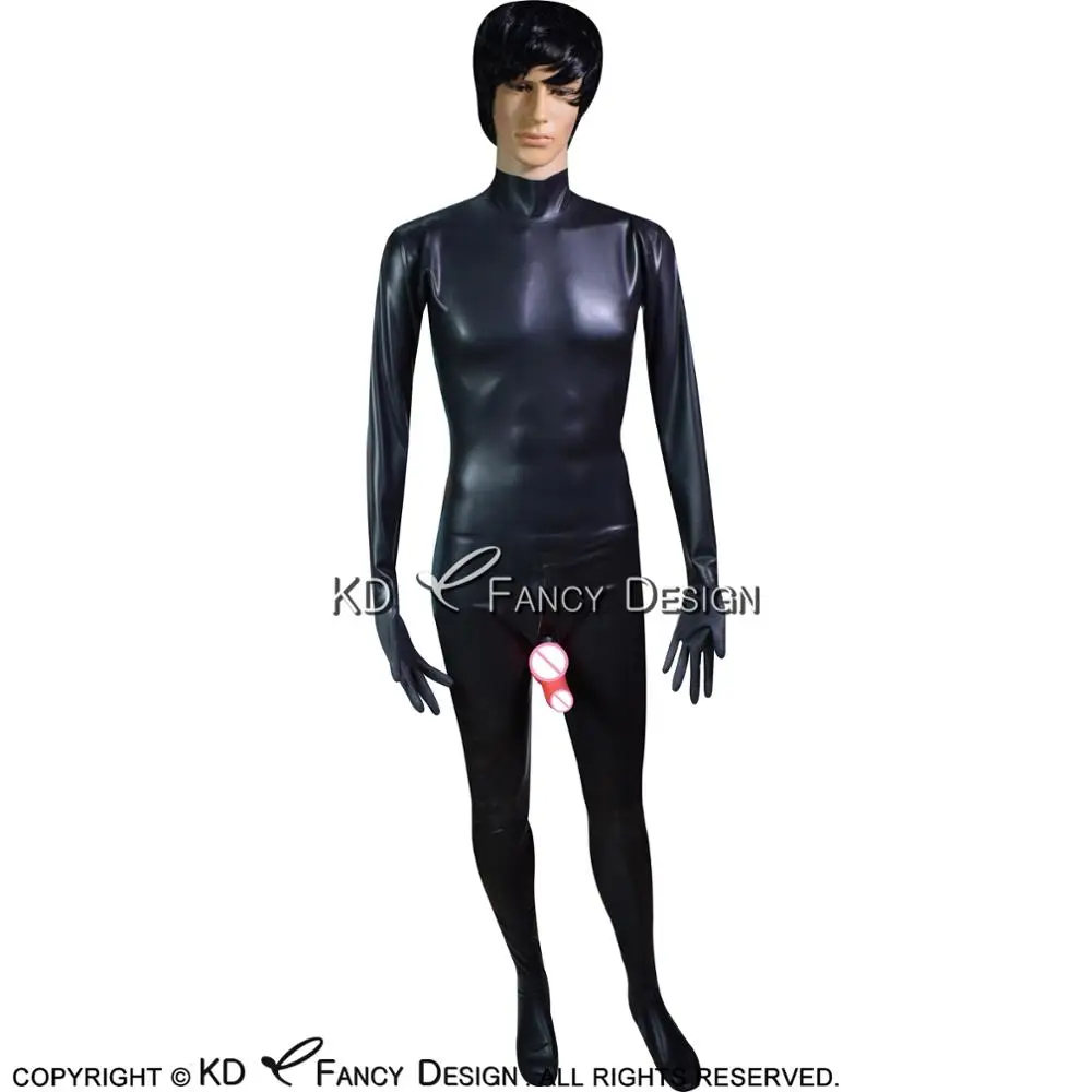 Черно-красный сексуальный комбинезон из латекса с двумя молниями на спине