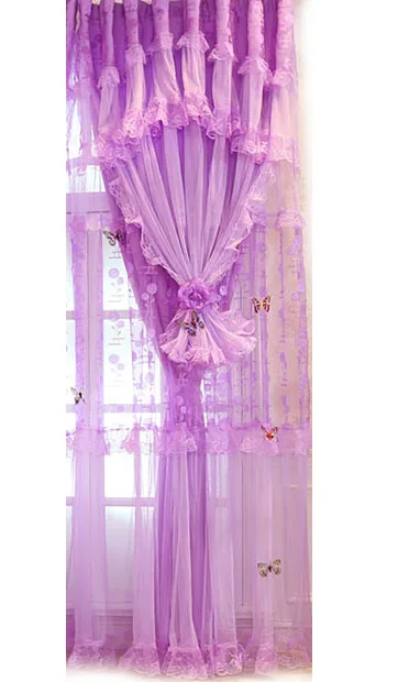 01 purple Подгоняемые Свадебные шторы фиолетовые розовые кружевные цветы двухслойные тюлевые шторы для девочек принцесса спальня декор для гостиной - Цвет: 01 purple