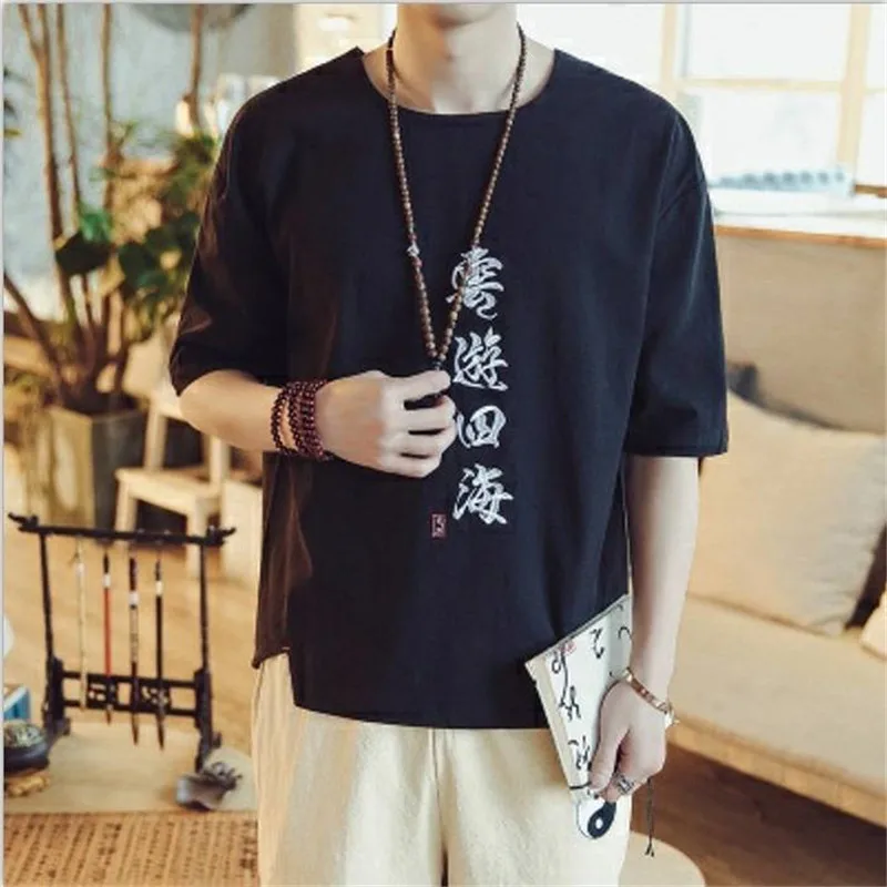 

China Print T Shirts Mens Hip Hop T-Shirt Chinese Character Casual Tops Tees 2021 Summer Harajuku Streetwear Tshirt Black Males