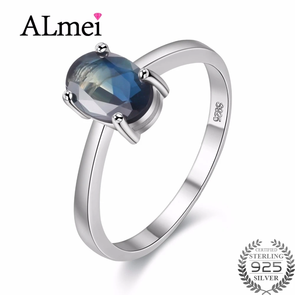 

Женское кольцо с голубым сапфиром Almei, овальный вырез, обручальное кольцо из настоящего серебра с уникальным дизайном, 40%, FJ098