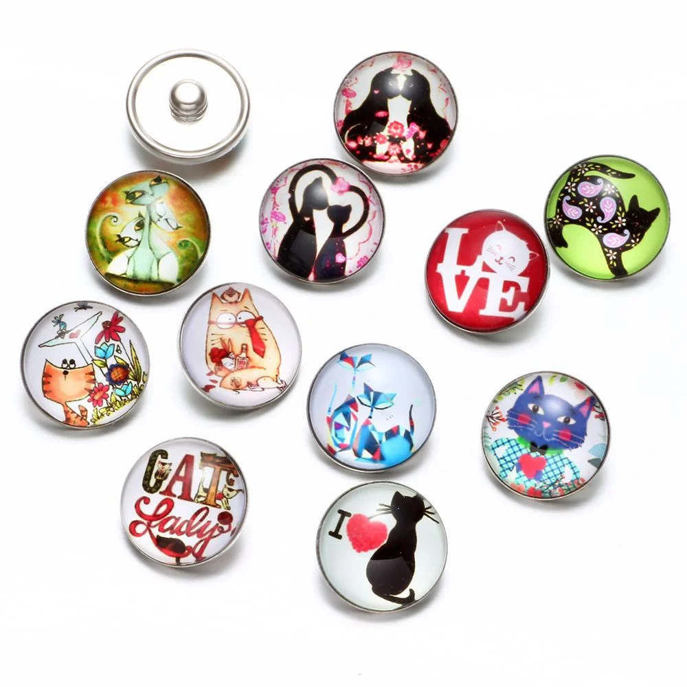 12 шт./лот I Love Cat узор Стекло Шарм 18 мм кнопки украшения для щелкает браслет