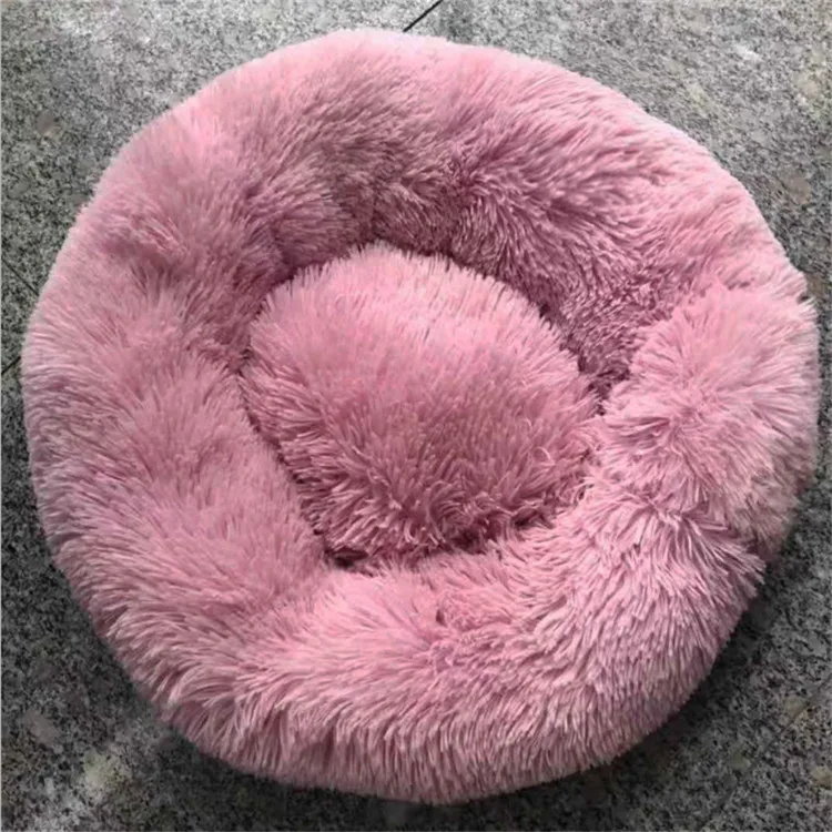 darker pink Роскошная кровать для собак KEK, зимняя кровать для домашних животных с пончиком для глубокого сна, для маленьких и средних собак, кошек, диван, мягкая и удобная, домик для собак, круглая, моющаяся - Цвет: darker pink