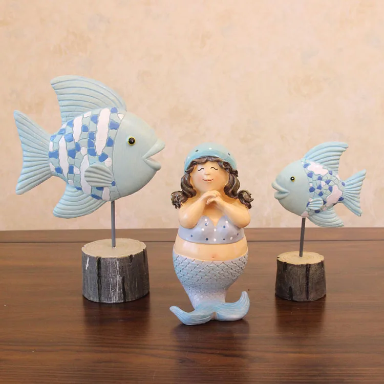 

American Mediterranean European Mermaid resin decoration on fish kissing fish desktop decorative furnishings