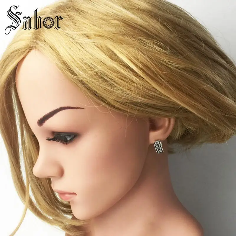 Серьги кольца с креольским ромбом и фианитом серебристого цвета