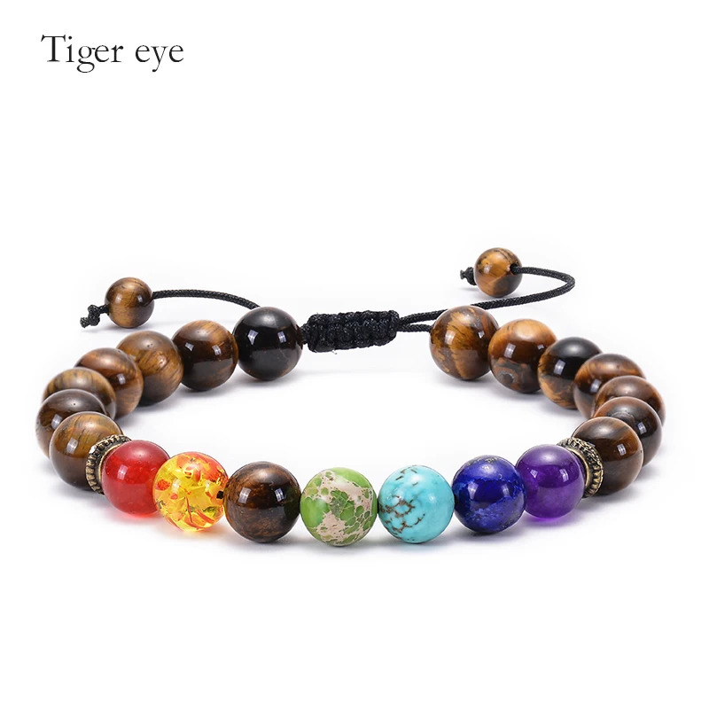 Tiger eye 7 Чакра браслет для мужчин Wome Lava Rock Ароматерапия Эфирные масла диффузор браслет плетеный натуральный камень Бусины В Стиле Йоги браслеты - Окраска металла: Tiger eye
