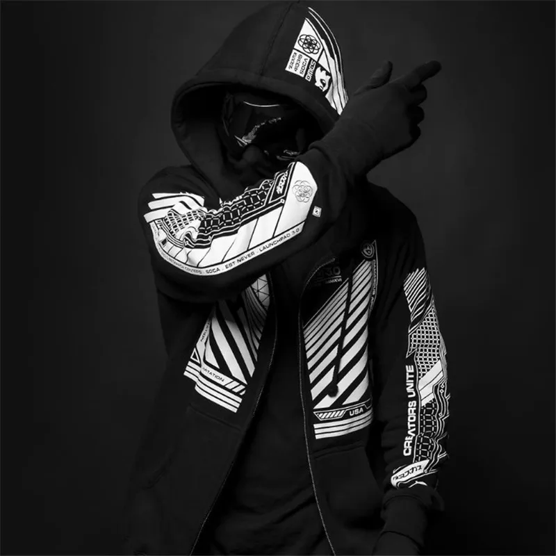 1 Male Spring Winter Japan Style Hip Hop Casual Sweatshirts Streetwear Japanese Embroidery Funny Cat Wave Printed Fleece Hoodies - Цвет: 1