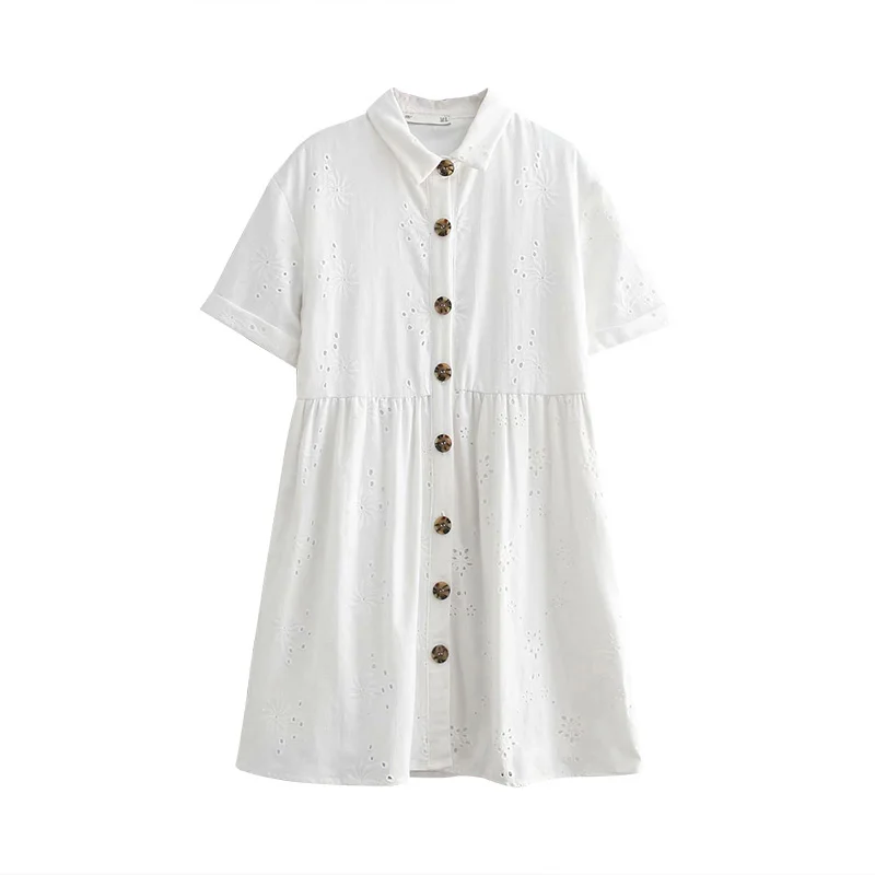Женское винтажное платье с вышивкой и пуговицами летнее элегантное рубашка