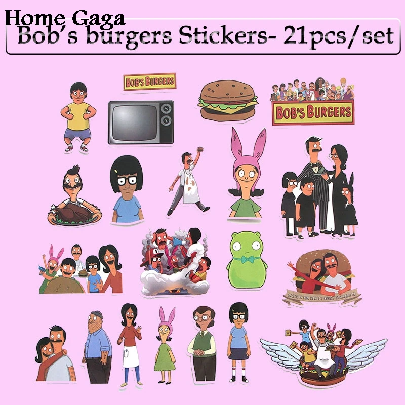 Homegaga 21 шт. Боб бургер мультфильм стикеры для ноутбука скейтборд мотоцикл украшения дома Стайлинг виниловые наклейки Прохладный DIY D1234