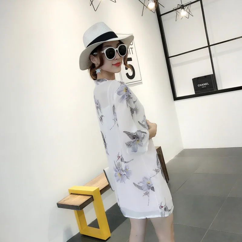 Blusas летние женские кимоно кардиган Повседневная Свободная шифоновая блуза рубашки Бохо с цветочным принтом Длинная Верхняя одежда плюс размер