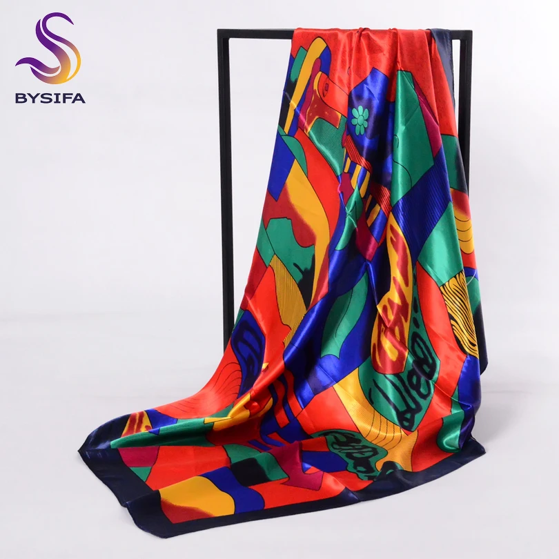 Женский мусульманский головной платок BYSIFA Красный квадратный атласный зимний