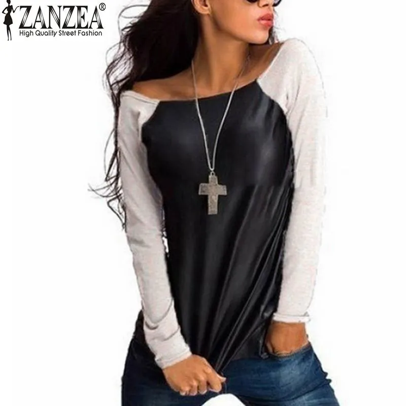 Женская блузка ZANZEA повседневная из искусственной кожи с длинным рукавом|shirt