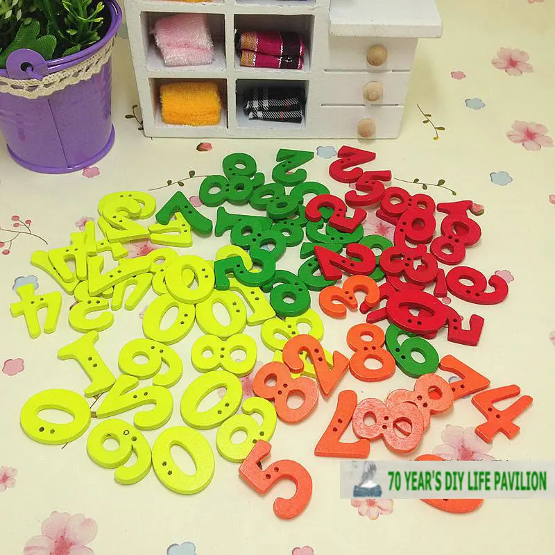 Цветные цифровые деревянные пуговицы 0 9 Детские декоративные зеленые желтые