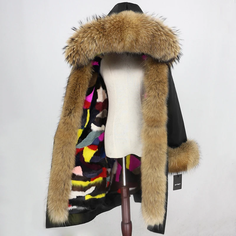 OFTBUY X-long Parka водонепроницаемая верхняя одежда зимняя куртка женская шуба из натурального меха енота Капор из норки съемная меховая подкладка
