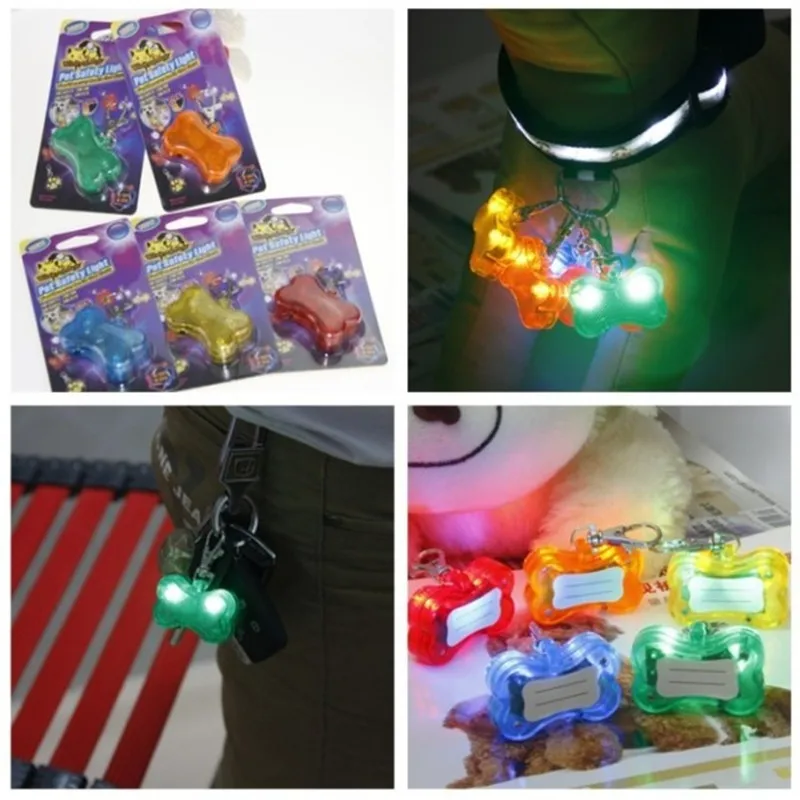 Топ моды 30 шт./лот LED свет вверх форма кость собаки ID тег Pet безопасности воротник