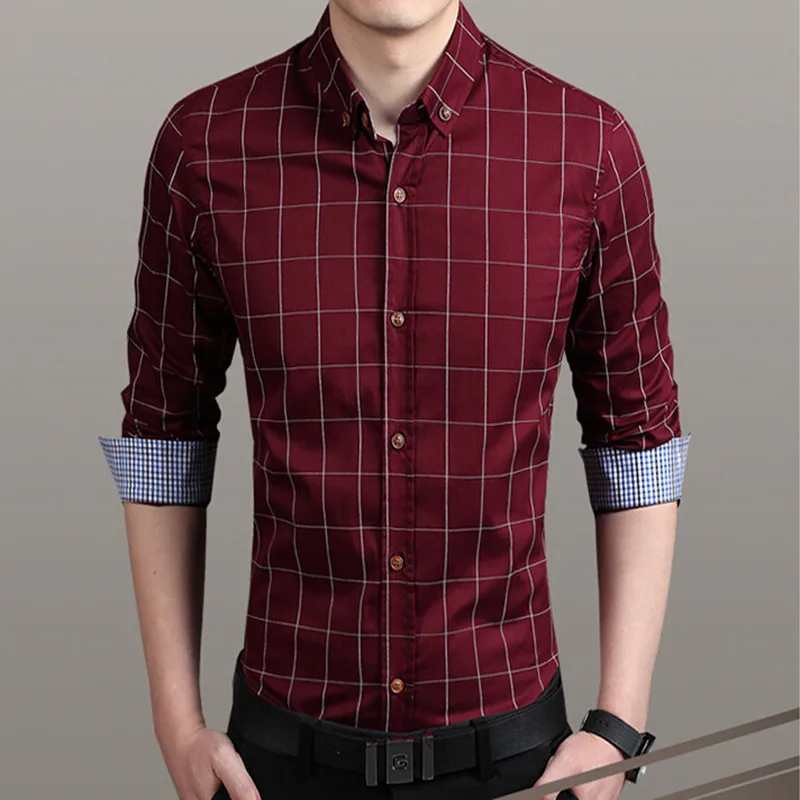 2016 Новая Осенняя Модная брендовая мужская одежда приталенная Мужская рубашка с