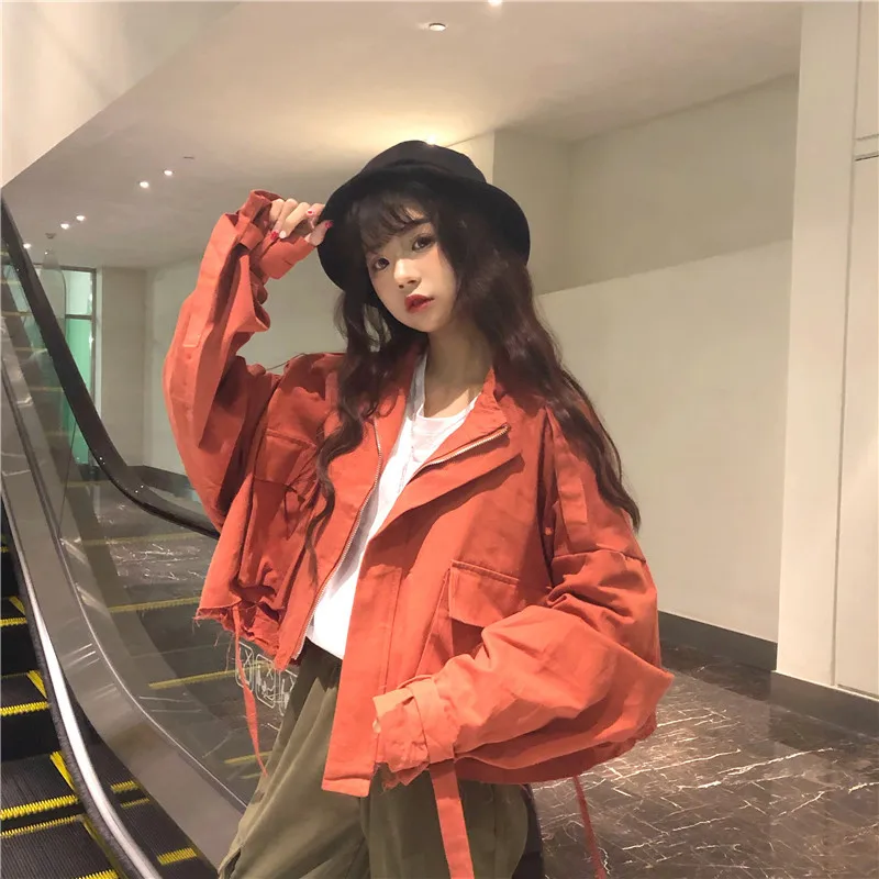 Осенняя верхняя одежда Корейская Harajuku с капюшоном Повседневная Уличная