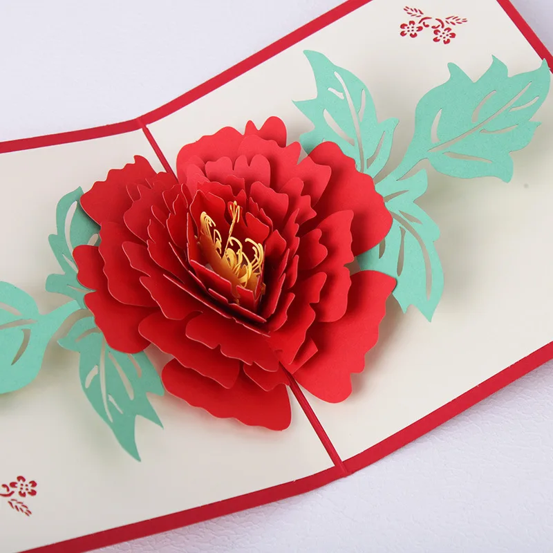 Birthday Thank You Cards Gift Greeting Postcards Pop Up Laser Cut Peony 3D up | Дом и сад