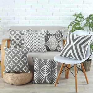 Домашний декор, наволочка с вышивкой, серый, розовый геометрический холст, хлопковая наволочка с вышивкой Suqare 45x45 см