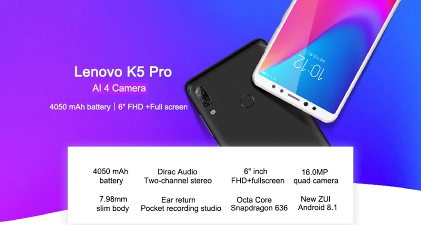 Глобальная прошивка lenovo K5 Pro L38041 смартфон SDM636 Восьмиядерный 5,9" дюймовый Android 8,1 задний 16,0 Мп+ 5,0 МП 4050 мАч аккумулятор LTE