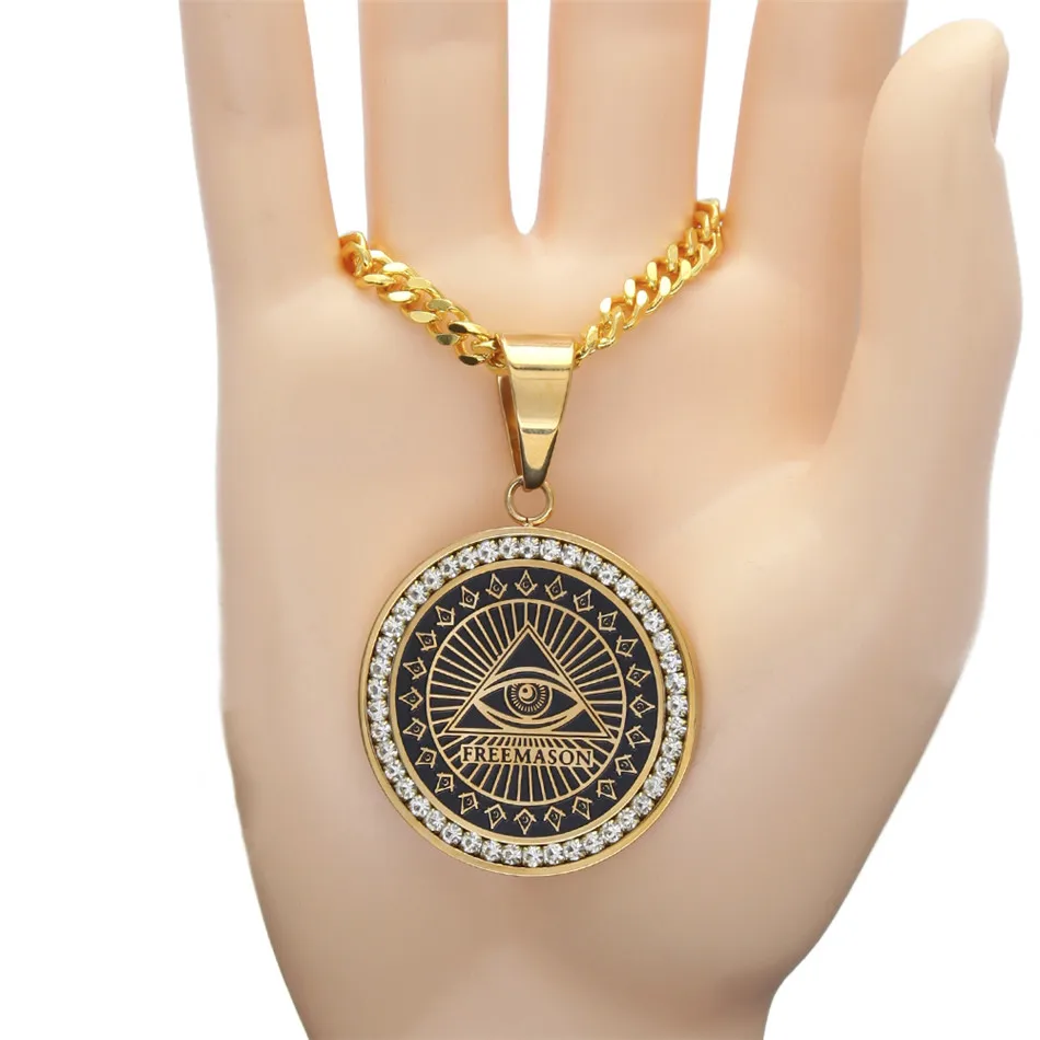 Freemason масонский масон Иллюминаты все видя глаза Реплика Серебрянное ожерелье хип хоп ювелирные изделия из нержавеющей стали циркон ожерелье