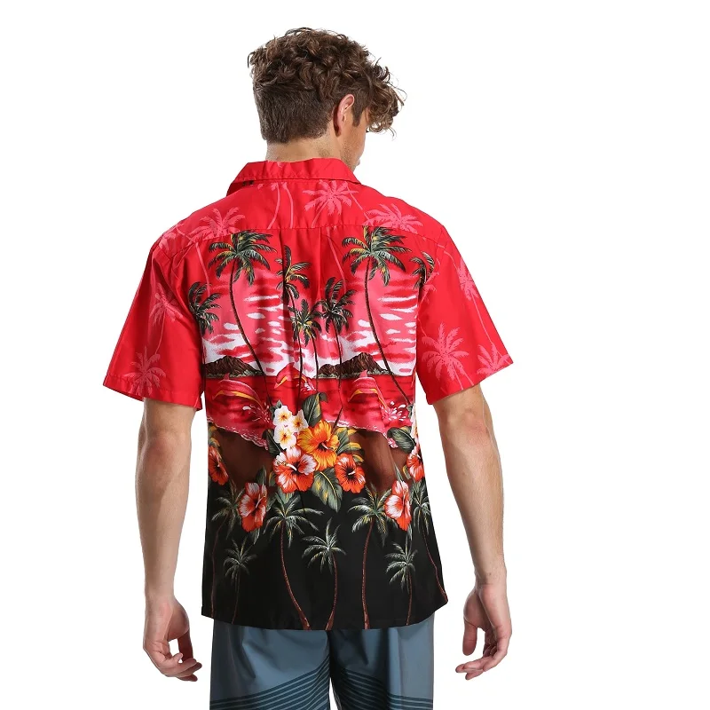 2017 новые мужские рубашки Aloha с коротким рукавом на пуговицах 100% хлопок Летние