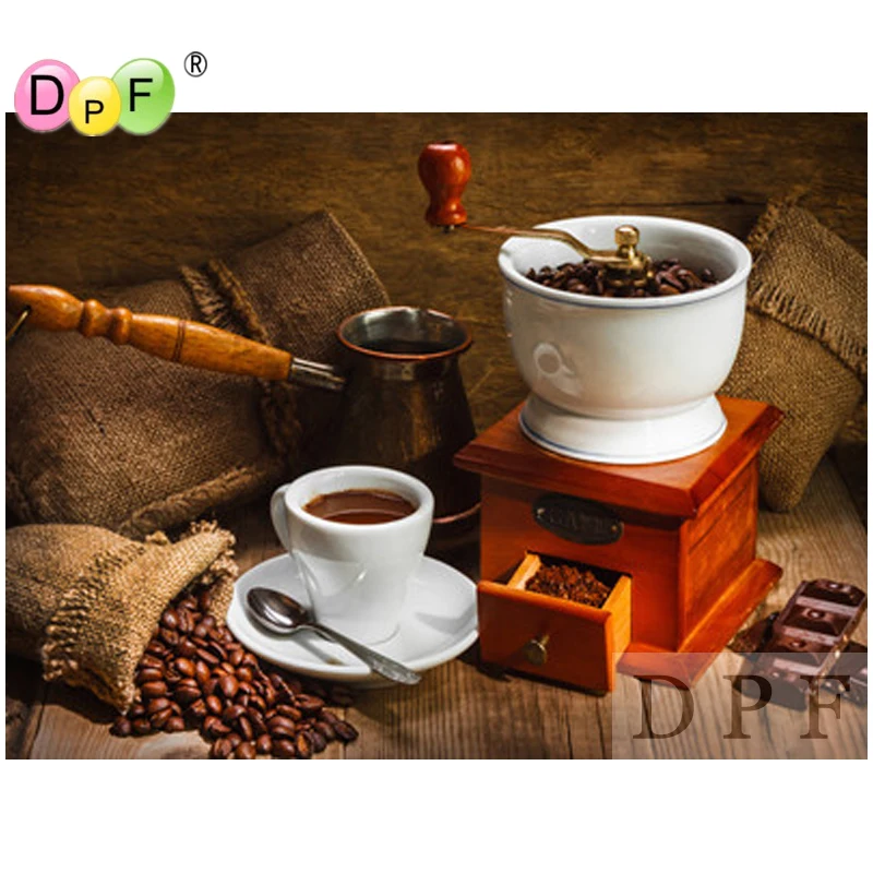 DPF Алмазная вышивка Кофе фасоль Кубки алмазная живопись Крест стич мозаика камни