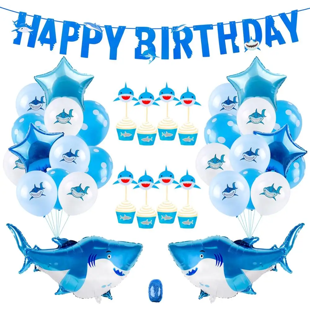 Акула Happy День рождения украшения MarineTheme партия выступает для детей 1st 2nd 3rd 4th 5th 6th