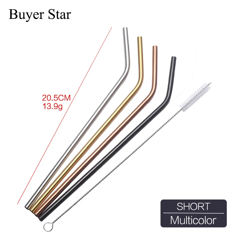 4Colors each Color25 100 шт соломинки для питья из нержавеющей стали+ щеточка для очистки, многоразовая металлическая соломинка в разложенном виде для кухни - Цвет: 4Colors each Color25