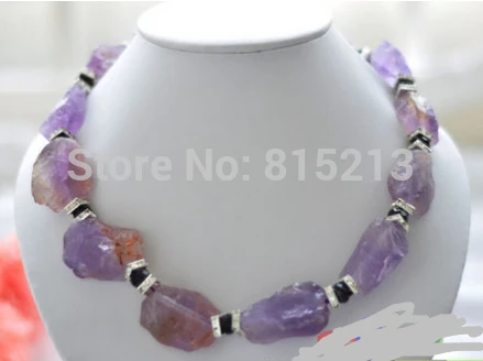 A1509 Nature 18&quot purple crude ore Amethyst agate bead necklace 28% Discount (A0325) | Necklace