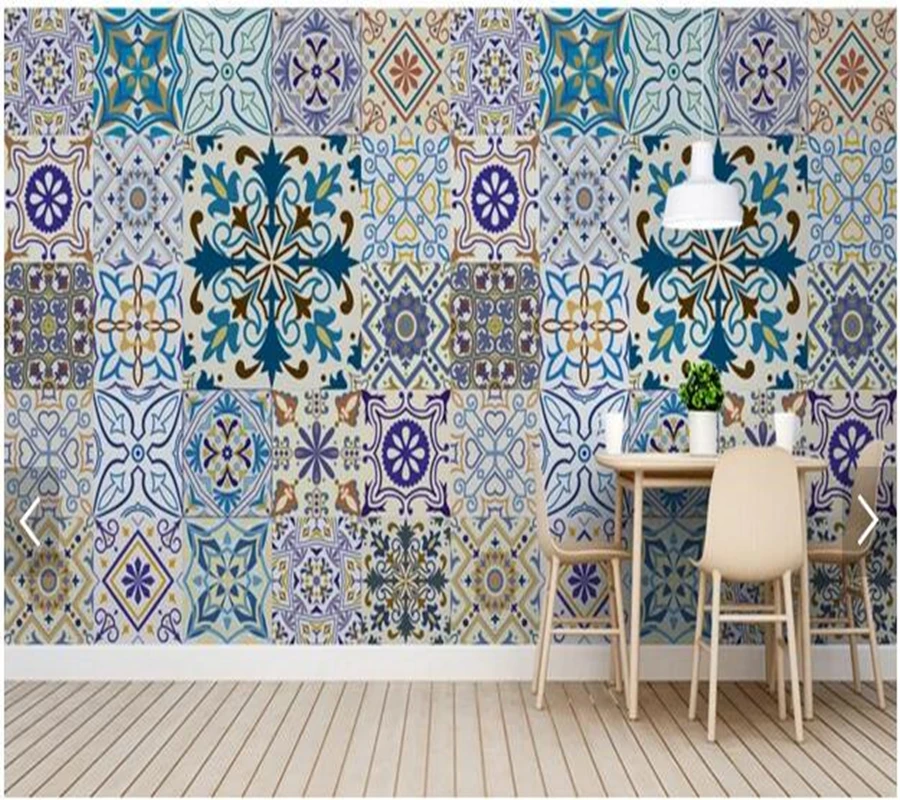 Custom retro papel DE parede bohemian tile murals for living room bedroom sofa background wall decoration wallpaper Обустройство