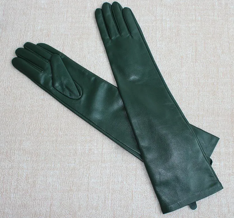 dark green 47 см(18,") Длинные Простые из натуральной овечьей кожи Вечерние перчатки из овечьей шкуры черные красные бежевые Синие Серые коричневые белые Зеленые Синие - Цвет: dark green