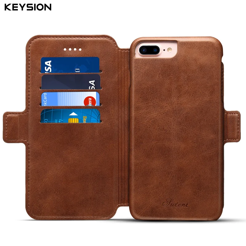 KEYSION роскошный флип-кейс для iPhone 8, 8 Plus съемный кошелек чехол Магнитный 2 в 1 PU кожаные с отделениями для карт чехол для iPhone7 7 Plus