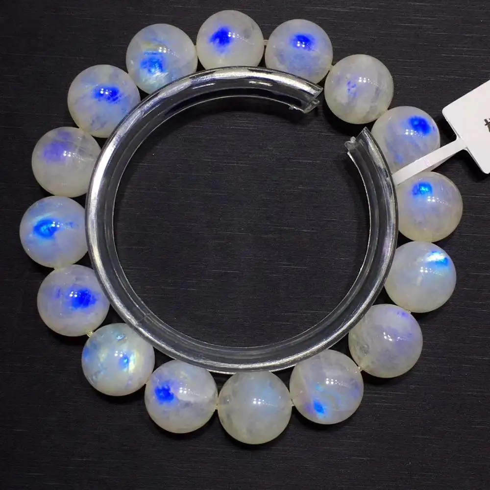 

13mm Natural Blue Light Moonstone Bracelet For Women Men Gift Charm Stretch Stone Crystal Round Beads Fashion Bracelet AAAAA