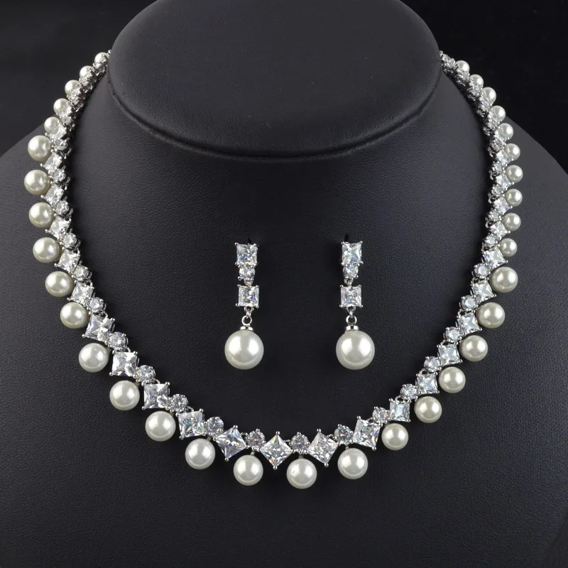 Комплект из колье и серёг с искусственным жемчугом|pearl bridal jewelry sets|necklace earring setbridal